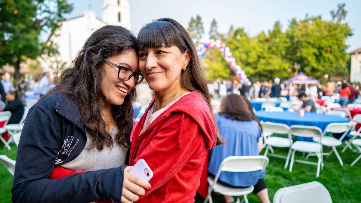 A parent and student at Saint Mary's College Orientation